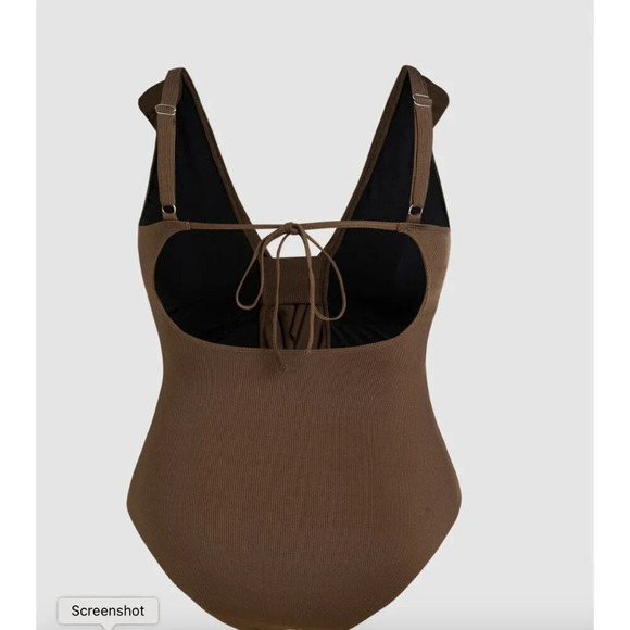 Cider Brown WITH RUFFLE V-Neck One Piece Swimsuit 1X NWOT - Picture 2 of 6